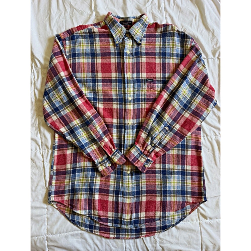 Vintage 1997 Faconnable Mens L Plaid Flannel Shirt 100% Cotton Button Down